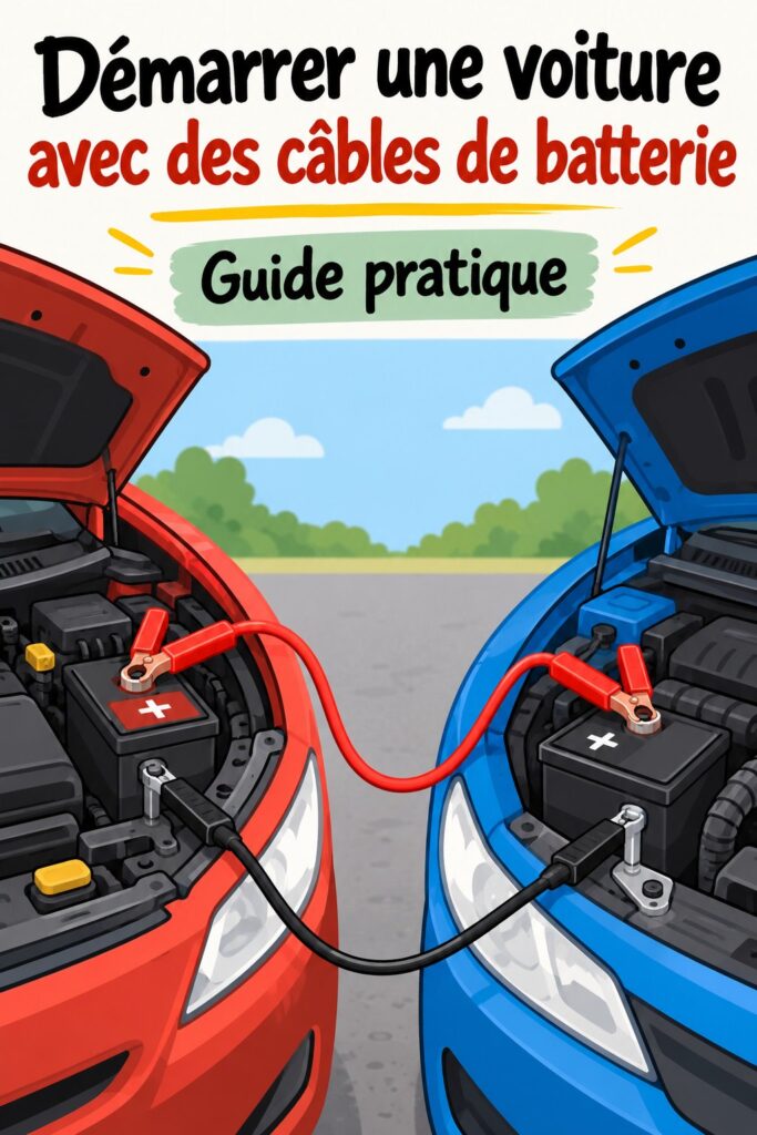 Câbles de démarrage pour voiture installés sur une batterie déchargée