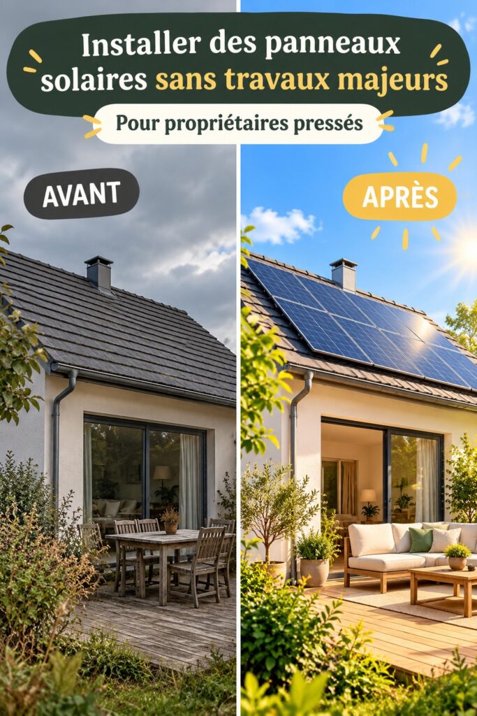 Installation de panneaux solaires sur une maison sans travaux majeurs.