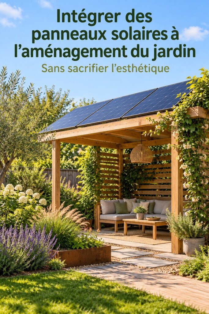 Panneaux solaires intégrés dans un aménagement de jardin